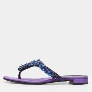 Prada Purple Satin Crystal Embellished Thong Flats Size 40.5