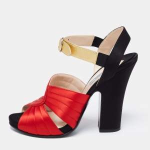 Prada Tri-Color Leather and Quilted Satin Ankle Strap Platform Sandals Size 40.5