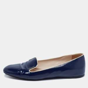 Prada Navy Blue Vernice Saffiano Leather Smoking Slippers Size 41.5