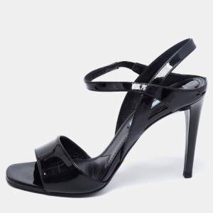 Prada Black Patent Leather Ankle Strap Sandals Size 40