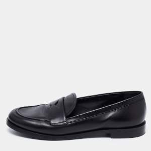 Pre Owned Prada Black Leather Penny Loafers Size 38.5