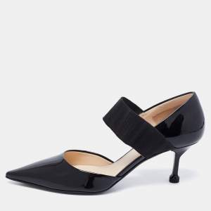 Pre Owned Prada Black Patent Leather and Elastic Mary Jane Pumps Size 38