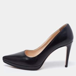 Pre Owned Prada Black Leather Pointed Toe Platform Pumps Size 37.5