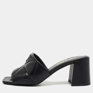 Pre Owned Prada Black Quilted Leather Block-Heel Slide Sandals Size 37