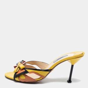 Prada Multicolor Patent Leather Bow Slide Sandals Size 39