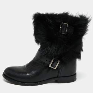 Prada Black Leather And Fur Ankle Length Boots Size 36