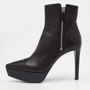 Prada Black Leather Pointed Toe Platform Ankle Length Boots Size 37.5