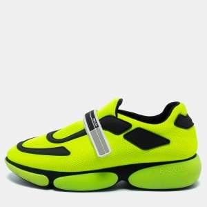 Prada Neon Green/Black Mesh Cloudbust Low Top Sneakers Size 40