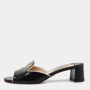 Prada Black Saffiano Leather Slide Sandals Size 36.5