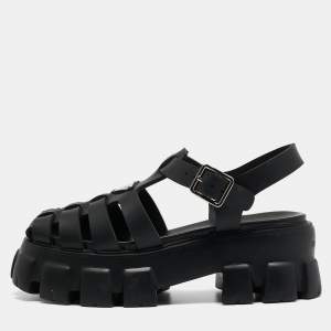 Pre Owned Prada Black Rubber Platform Sandals Size 37