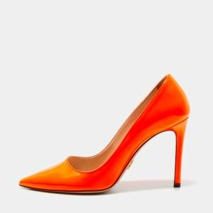 Pre Owned Prada Orange Patent Leather Pointed Toe Pumps Size 36.5