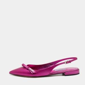 Pre Owned Prada Metallic Pink Saffiano Leather Bow Slingback Flats Size 39