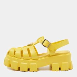 Pre Owned Prada Sunny Yellow Rubber Soft Cage Platform Sandals Size 39