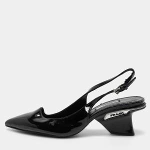 Prada Black Patent Leather Pointed Toe Slingback Pumps Size 40