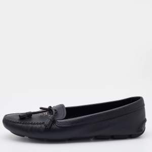 Prada Black Patent Leather Bow Slip On Loafers Size 39.5