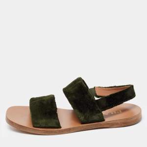 Pre Owned Prada Green Velvet Slingback Flat Slides Size 36.5