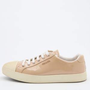 Pre Owned Prada Sport Beige Patent Leather Lace Up Low Top Sneakers Size 40
