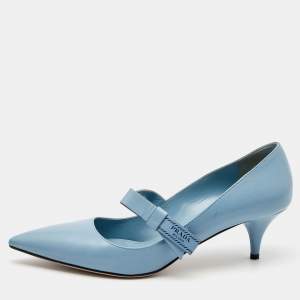 Pre Owned Prada Blue Leather Pointed Toe Pumps Size 40