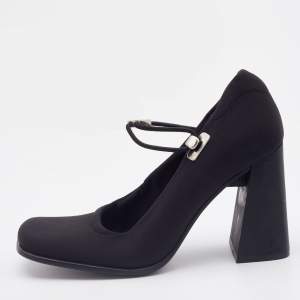 Pre Owned Prada Black Fabric Square Toe Block Heel Mary Jane Pumps Size 35