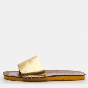 Prada Gold Leather Flat Slides Size 38