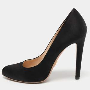 Pre Owned Prada Black Satin Round Toe Pumps Size 38.5