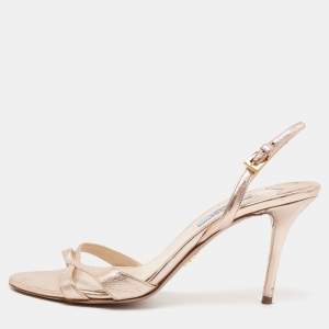 Prada Metallic Rose Pink Leather Strappy Slingback Sandals Size 38.5