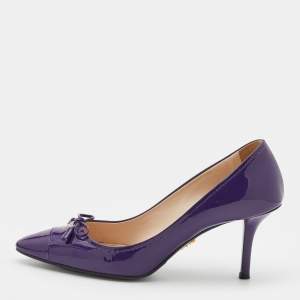 Pre Owned Prada Purple Patent Leather Bow Pumps Size 37