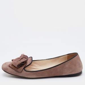 Pre Owned Prada Light Brown Suede Bow Smoking Slippers Size 37
