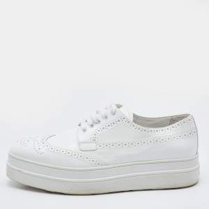 Prada White Brogue Leather Lace Up Derby Size 39
