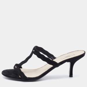 Prada Black Suede Slide Sandals Size 37