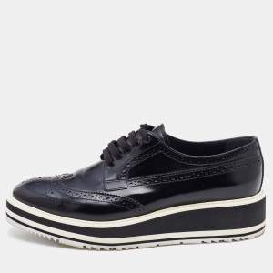 Prada Black Brogue Leather Platform Derby Sneakers Size 40