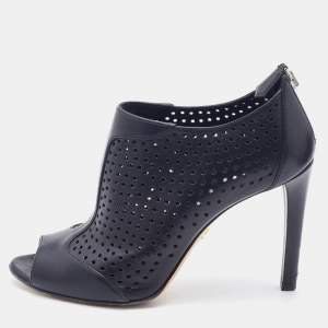 Pre Owned Prada Black Perforated Leather Open Toe Booties Size 37