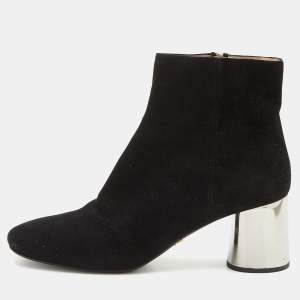Prada Black Suede Block Heel Ankle Length Boots Size 39.5