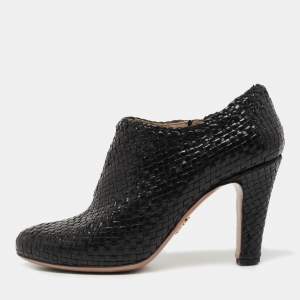 Prada Black Woven Leather Ankle Booties Size 36