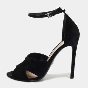 Prada Black Suede  Crisscross Ankle Strap Sandals Size 37.5