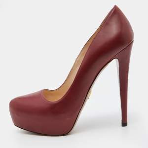 Prada Dark Red Leather Platform Pumps Size 37.5