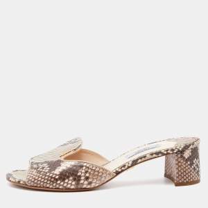 مملوكة مسبقًا Prada Beige/Brown Python Leather Slide Sandals Size 38