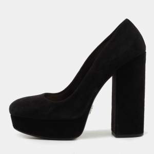 Prada Black Suede Platform Block Heel Pumps Size 38