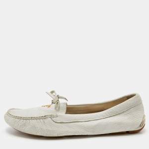 Prada White Leather Penny Slip On Loafers Size 39