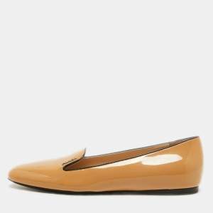 Prada Beige Patent Leather Smoking Slippers Size 38.5