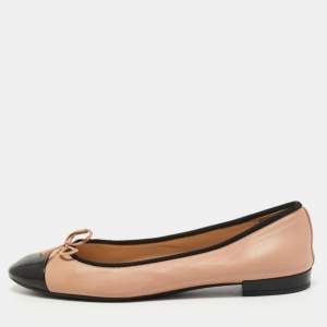 Pre Owned Prada Beige/Black Patent Leather Ballet Flats Size 36