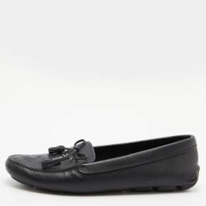 Prada Black Leather Bow Detail Loafers Size 38