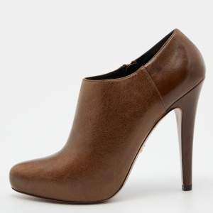 Prada Brown Leather Pointed Toe Booties  Size 40