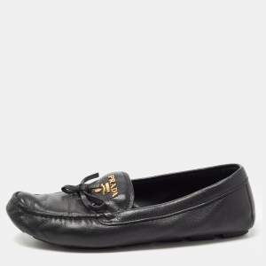Prada Black Leather Bow Detail Loafers Size 38.5