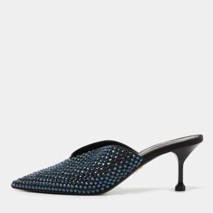 Prada Black Suede Rockstud Pointed Toe Mules Size 39