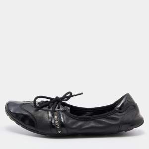 Pre Owned Prada Sport Black Patent Leather Lace-up Scrunch Flats Size 35