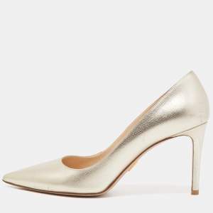 Prada Gold Textured Leather Pointed Toe Pumps Size 40