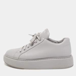Prada Grey Leather Low Top Sneakers Size 38.5