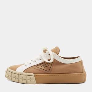 Prada Brown/White Canvas Low Top Sneakers Size 38
