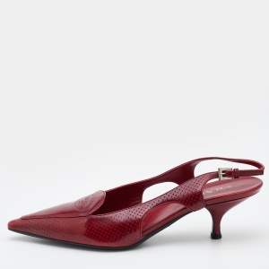 Prada Red Perforated Leather Pointed Toe Slingback Pumps Size 37.5